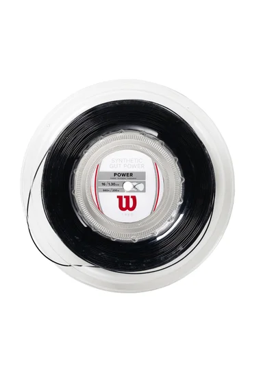 Wilson Synthetic Gut Power Tennis String Gauge 16 (1.3mm) - Reel 200m, Black