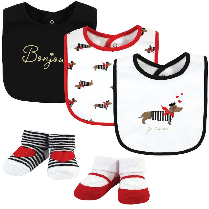 hudson baby Hudson Baby Unisex Baby Cotton Bib and Sock Set Bonjour One Size