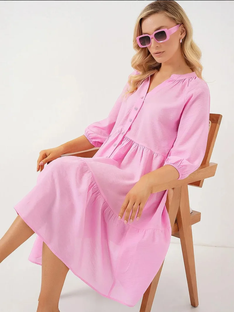 BIG DART BDART Textured Midi Dress with Button Closure