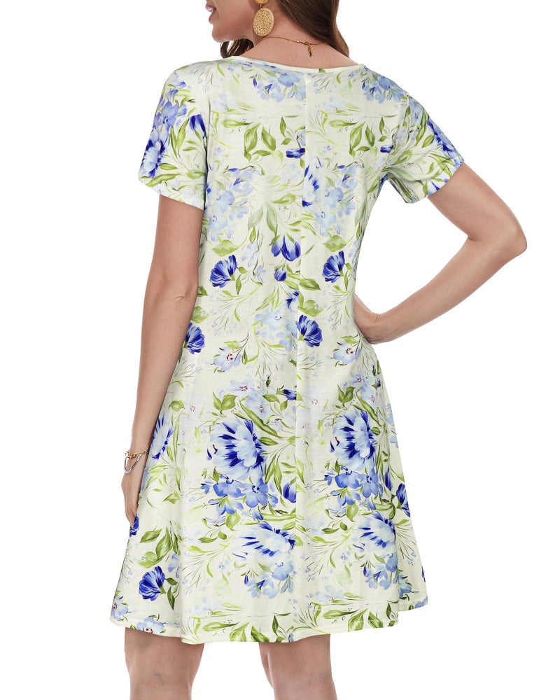 elescat Tshirt Dress Women Summer Pockets Sundresses Plus Size Flowy Cotton Beach Dresses (White Purple Floral, XL) - Image 5