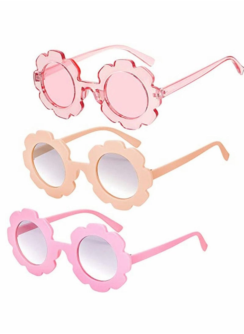 Excefore Girls' Sunglasses, Round Flower Sunglasses Girls Flower Glasses Cute Outdoor Summer Beach Eyewear Pool Party Toys for Toddler Kids Boys Birthday Graduation Party Supplies 3 Pcs  - Image 1