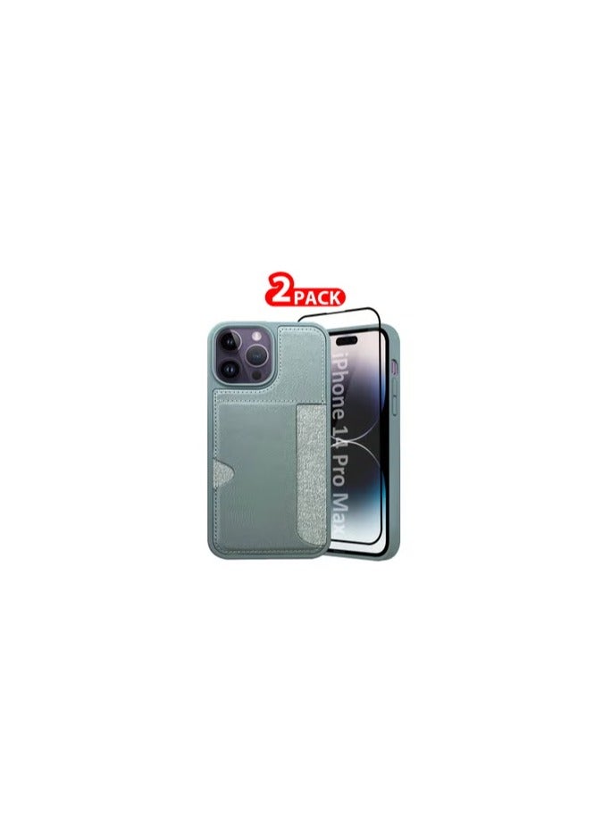 CATANES iPhone 14 Pro Max 2Packs Case Leather Antifingerprint Cover with Wallet Card Slot Shell, Side Insert Card Holder, Anti Fall Protection - Grey  - Image 1