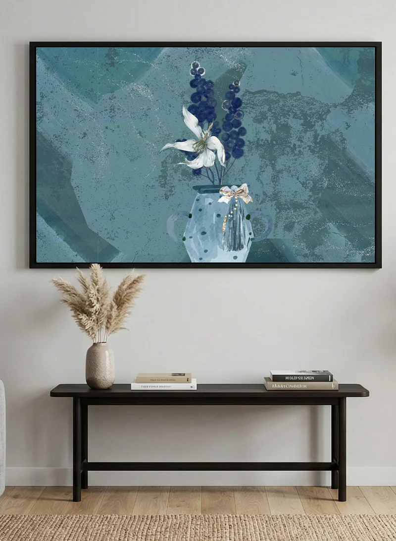 LOWHA Canvas Wall Art Stretched Over Wooden Frame with Black Floating Frame and Abstract Vase Design