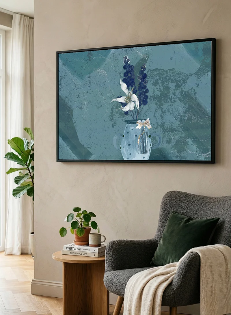 LOWHA Canvas Wall Art Stretched Over Wooden Frame with Black Floating Frame and Abstract Vase Design