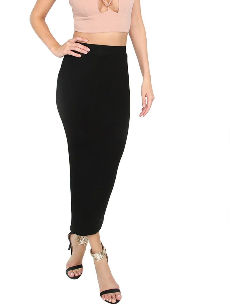 MakeMeChic Women's Fall Black Skirt Basic Below Knee Stretchy Pencil Skirts Black Small - Image 2