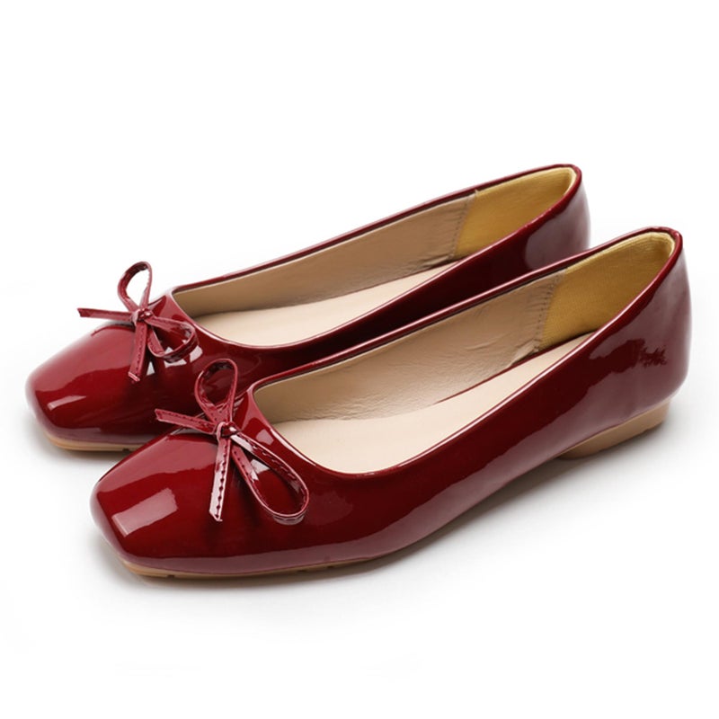 Dear Time Womens Casual Foldable Ballet Flats Square Toe Ballerina Flats Shoes Comfortable Burgundy Patent Leather Size 45