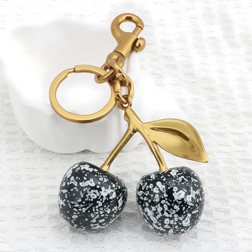 Zhoxod Cherry Keychain Bag Charms -Made of Resin Alloy Material，Fashion Enthusiasts Cherry Charm for Purse Accessories (Black and white spots) - Image 2