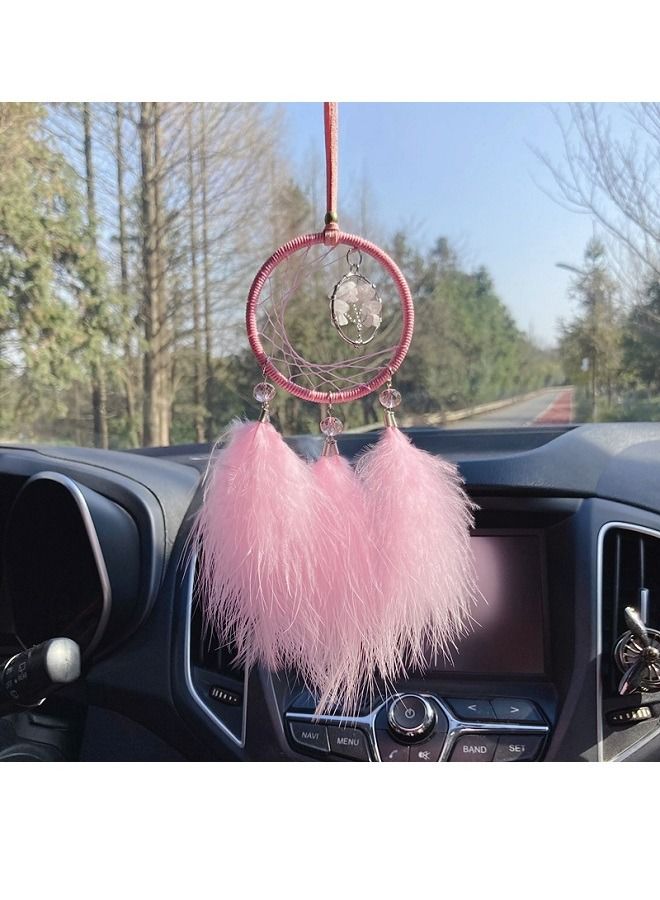 ماكدو قلادة سيارة على شكل ريشة حلم إبداعية لتزيين مرآة الرؤية الخلفية الداخلية للسيارة قلادة سيارة باللون الوردي - Image 1