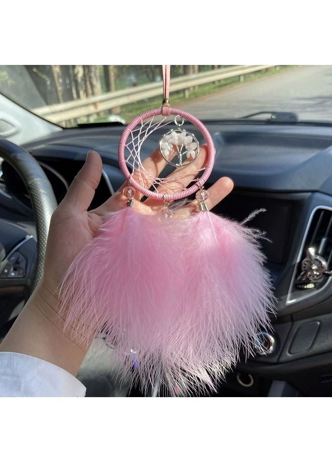 ماكدو قلادة سيارة على شكل ريشة حلم إبداعية لتزيين مرآة الرؤية الخلفية الداخلية للسيارة قلادة سيارة باللون الوردي - Image 2