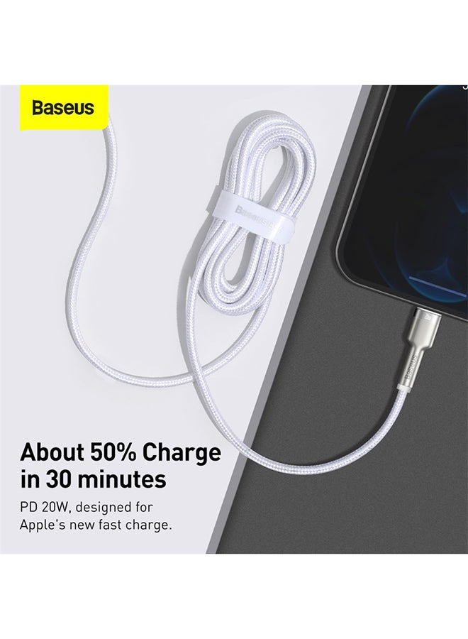 بيسوس كابل USB C إلى لايتنينج للشحن السريع ونقل البيانات وبتقنية PD بقدرة  20 وات من سلسلة كافولي ومتوافق مع آيفون 14/14 برو/ 13 برو/ 13 برو ماكس / 13/13 ميني، آي باد 9، 12 ميني/ 12/12 برو، بطول مترين أبيض/فضي - Image 4