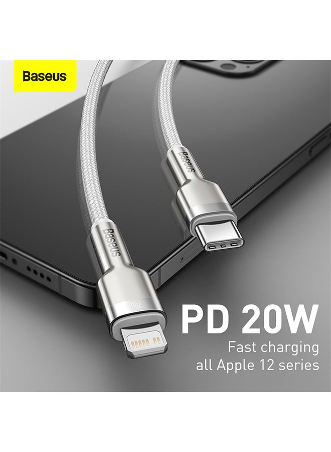 بيسوس كابل USB C إلى لايتنينج للشحن السريع ونقل البيانات وبتقنية PD بقدرة  20 وات من سلسلة كافولي ومتوافق مع آيفون 14/14 برو/ 13 برو/ 13 برو ماكس / 13/13 ميني، آي باد 9، 12 ميني/ 12/12 برو، بطول مترين أبيض/فضي - Image 5