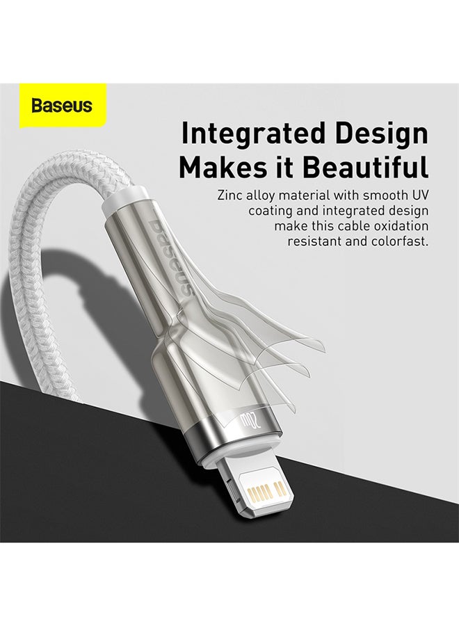 بيسوس كابل USB C إلى لايتنينج للشحن السريع ونقل البيانات وبتقنية PD بقدرة  20 وات من سلسلة كافولي ومتوافق مع آيفون 14/14 برو/ 13 برو/ 13 برو ماكس / 13/13 ميني، آي باد 9، 12 ميني/ 12/12 برو، بطول مترين أبيض/فضي - Image 3