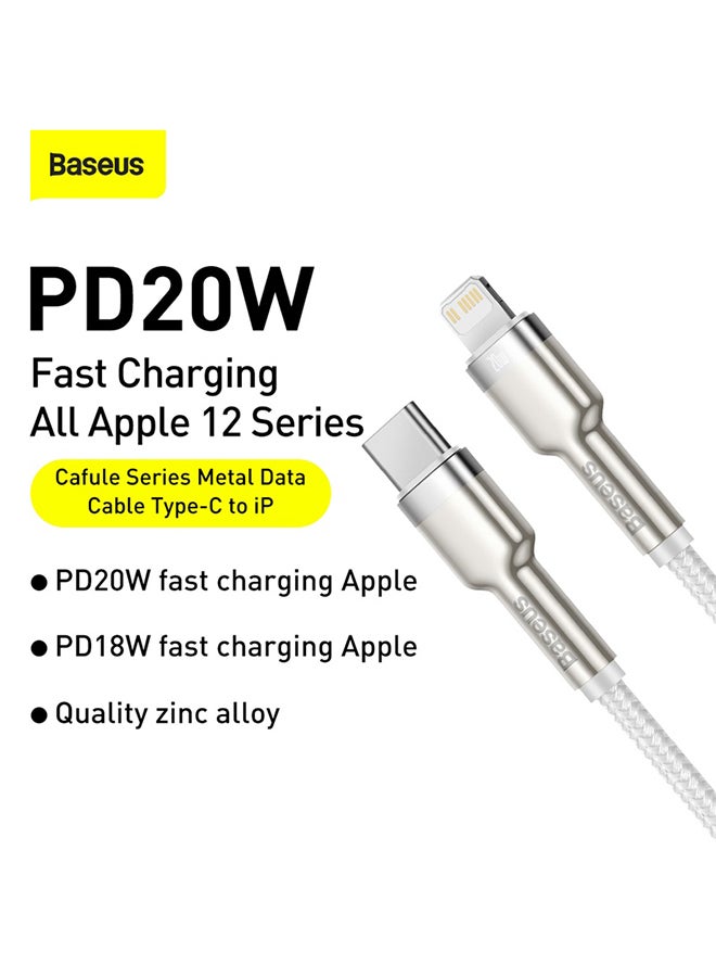 بيسوس كابل USB C إلى لايتنينج للشحن السريع ونقل البيانات وبتقنية PD بقدرة  20 وات من سلسلة كافولي ومتوافق مع آيفون 14/14 برو/ 13 برو/ 13 برو ماكس / 13/13 ميني، آي باد 9، 12 ميني/ 12/12 برو، بطول مترين أبيض/فضي - Image 2