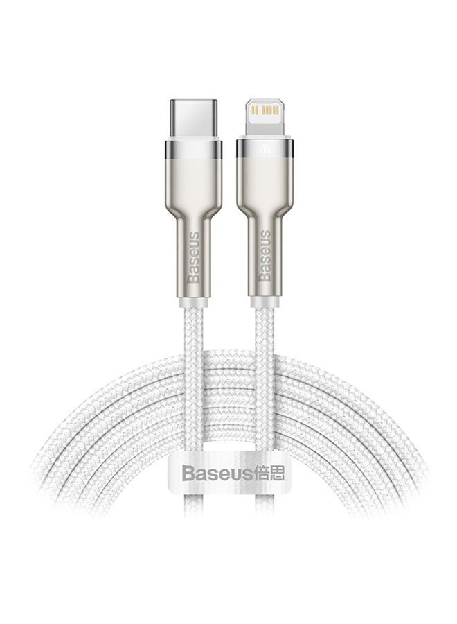 بيسوس كابل USB C إلى لايتنينج للشحن السريع ونقل البيانات وبتقنية PD بقدرة  20 وات من سلسلة كافولي ومتوافق مع آيفون 14/14 برو/ 13 برو/ 13 برو ماكس / 13/13 ميني، آي باد 9، 12 ميني/ 12/12 برو، بطول مترين أبيض/فضي - Image 1