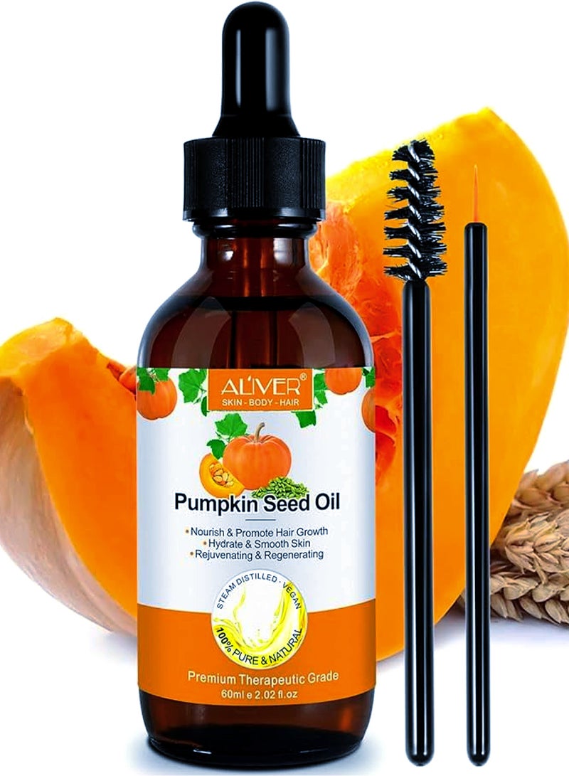 ALIVER Pumpkin Seed Oil (2 pack)  , For Skin and Hair Growth Organic 100% Pure RAW Cold Pressed Pumpkin Seed Oil for Anti Aging Wrinkle Massage Oil Hair and Scalp Care Vitamin E Oil for Skin and Hair ( 2 Pack x 60 ML ) - Image 2