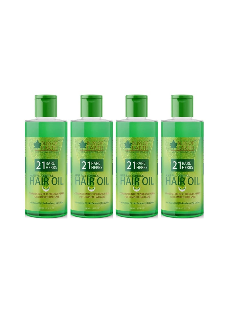 BLISS OF EARTH Bliss of Earth Hair Fall Control Hair Oil With 21 Rare Herbs 4x100ML  - Image 1