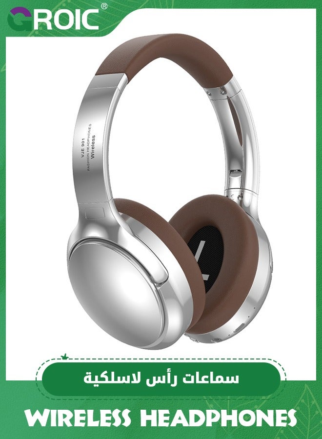 GROIC Brown Bluetooth Headset Over Ear, Active Noise Cancellation Wireless Headphones, 60 Hours Playback Time,Bass Surround Sound Foldable Lightweight Headphones  - Image 1