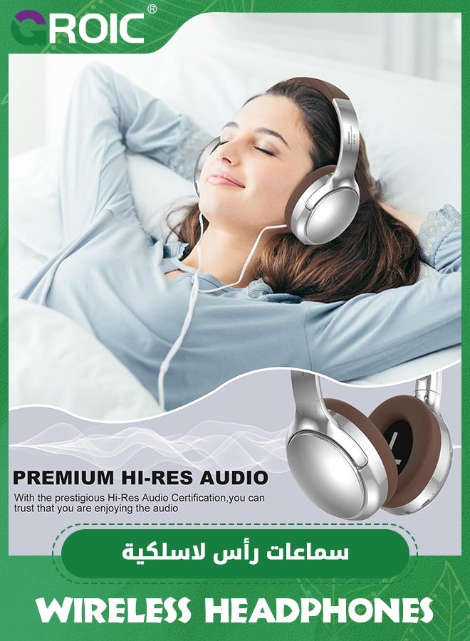 GROIC Brown Bluetooth Headset Over Ear, Active Noise Cancellation Wireless Headphones, 60 Hours Playback Time,Bass Surround Sound Foldable Lightweight Headphones  - Image 2
