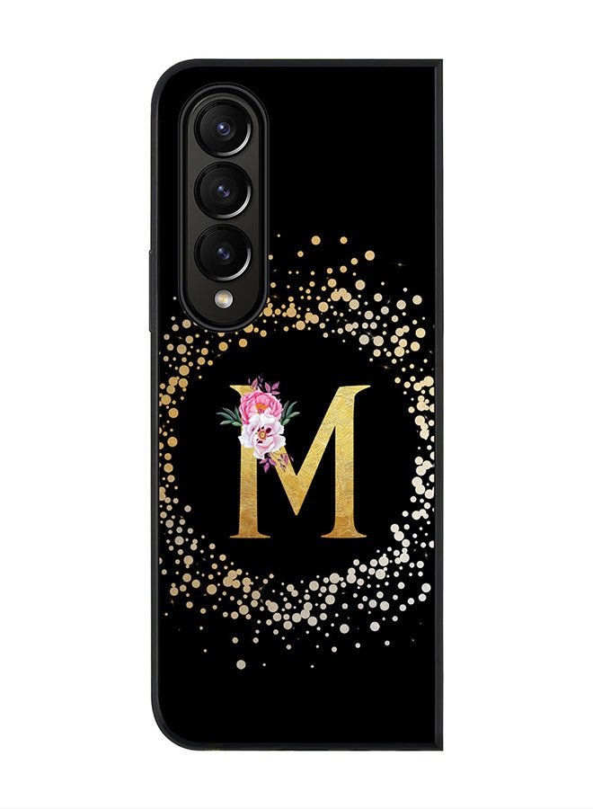Stylizedd Rugged Black edge case for Samsung Galaxy Z Fold4, Soft Flexible Phone case Custom Monogram Initial Letter Floral Pattern Alphabet - M (Black) - Image 1