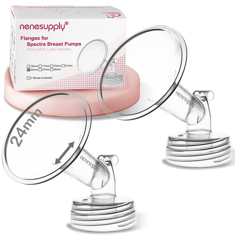 Nenesupply 24mm 2 pc Flanges Compatible with Spectra S2 S1 9 Plus Synergy Gold Breastpump Replacement to Spectra Pump Parts Flange Accessories Wide Mouth Work with Valve Backflow Protector Bottle - Image 1