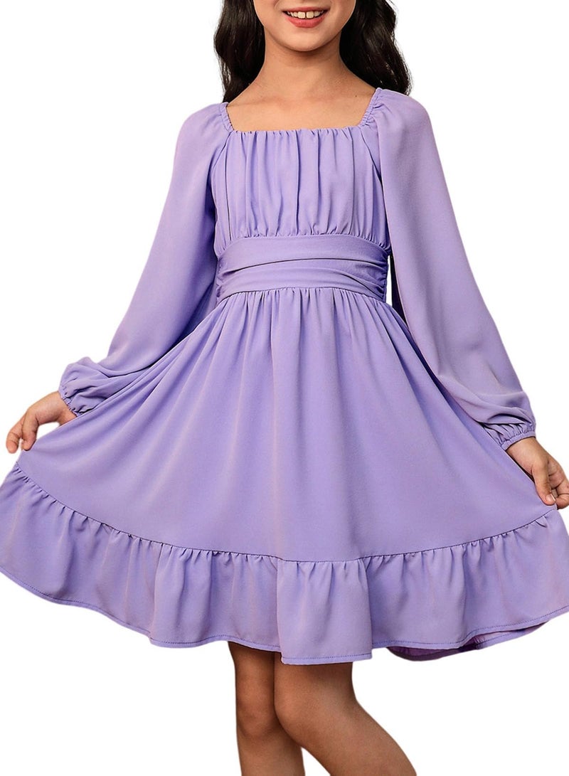 blibean Girls Long Sleeve Tie Back Dress Teen Fall Boho Wedding Guest Dresses Tween Holiday Formal Outfit Big Kids Cute Dance Christmas Clothes Size 12-13 Years Old Purple - Image 2