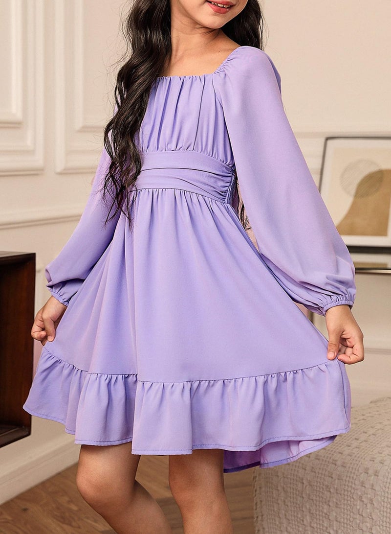 blibean Girls Long Sleeve Tie Back Dress Teen Fall Boho Wedding Guest Dresses Tween Holiday Formal Outfit Big Kids Cute Dance Christmas Clothes Size 12-13 Years Old Purple - Image 3