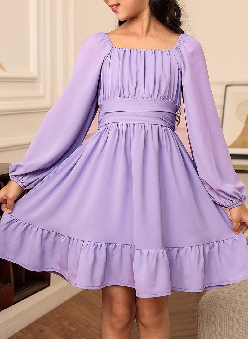 blibean Girls Long Sleeve Tie Back Dress Teen Fall Boho Wedding Guest Dresses Tween Holiday Formal Outfit Big Kids Cute Dance Christmas Clothes Size 12-13 Years Old Purple - Image 5