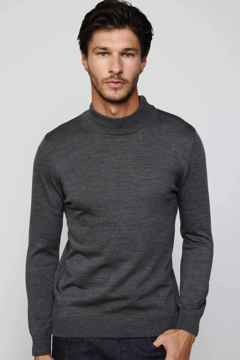 تودورس Slim Fit Narrow Cut Half Turtleneck Non-Pilling Soft Textured Gray Men's Sweater