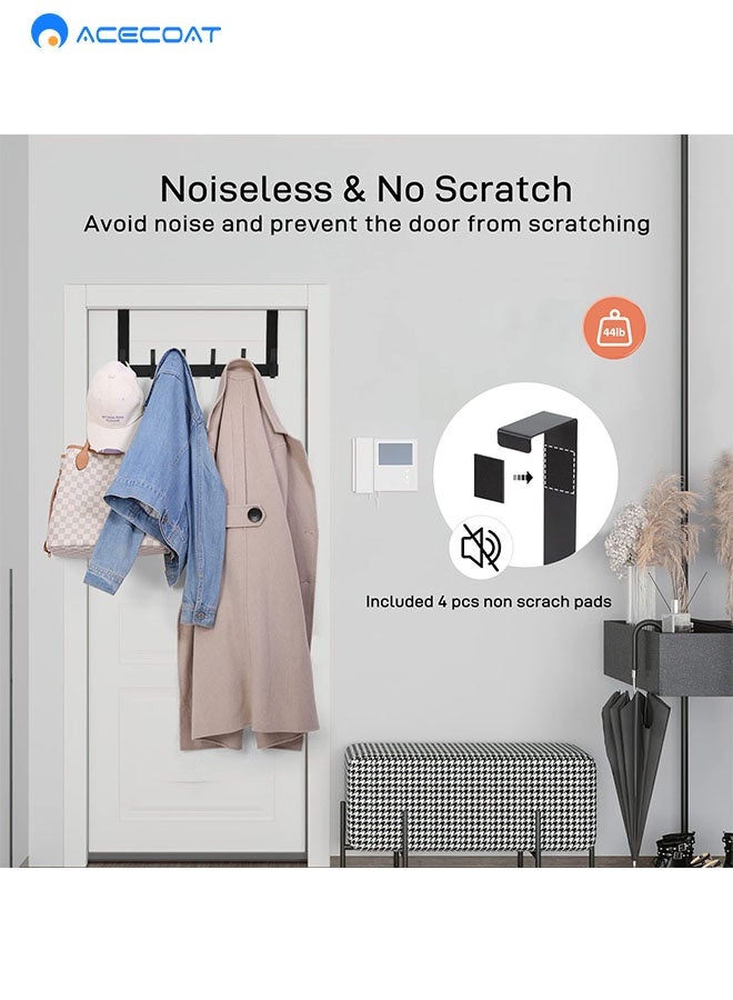 ايسكوت شماعة خطافية فوق الباب من، شماعة شديدة التحمل فوق الباب مقاومة للصدا - 12 خطاف، رف منظم فوق الباب موفر للمساحة لتعليق المعاطف والمناشف والشنط والروب، 25 كجم، أسود - Image 4