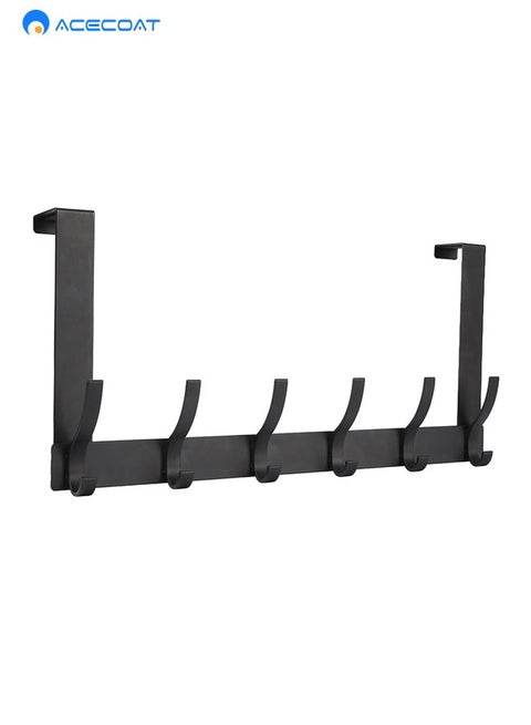 Over The Door Hooks, Door Hanger Hooks for Hanging, Over The Doors Towel Racks for Bathroom with 12 Coat Hook, Coat Rack Dorm Essentials Bathroom Accessories（1 Pack, Black）