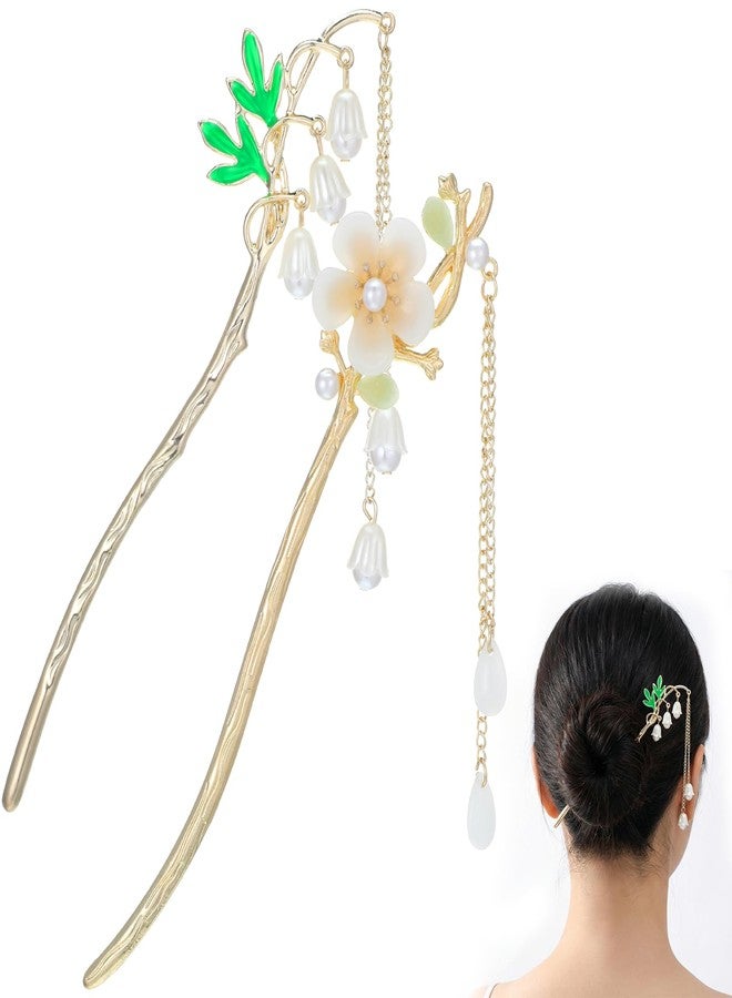 Styquenzer 2 PCS Lily of the Valley Chinese Hair Sticks for Women, Lily Flower Tassels Hairpin Set Dangle Tassel Pendant Hairs Accessories Traditional Asian Hairs Accessories Chinese Hair Pins for Bun Upd - Image 1