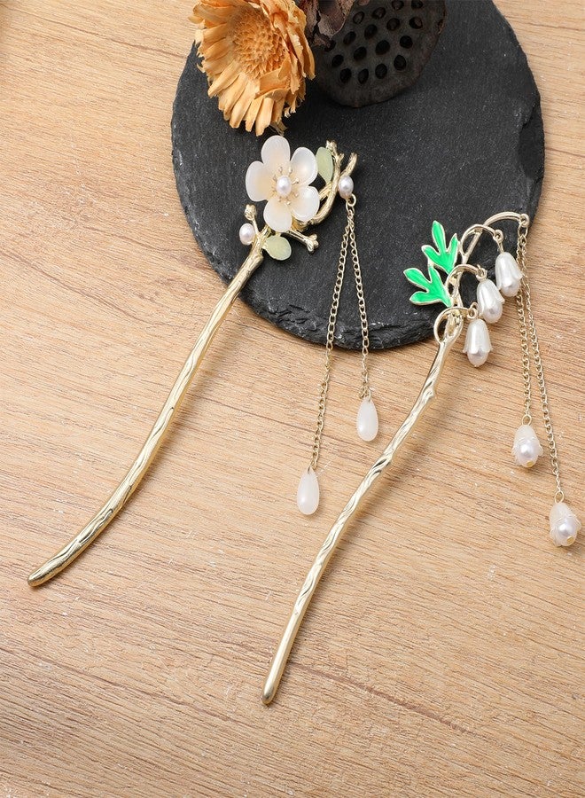 Styquenzer 2 PCS Lily of the Valley Chinese Hair Sticks for Women, Lily Flower Tassels Hairpin Set Dangle Tassel Pendant Hairs Accessories Traditional Asian Hairs Accessories Chinese Hair Pins for Bun Upd - Image 3