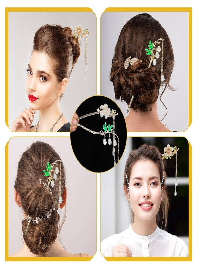 Styquenzer 2 PCS Lily of the Valley Chinese Hair Sticks for Women, Lily Flower Tassels Hairpin Set Dangle Tassel Pendant Hairs Accessories Traditional Asian Hairs Accessories Chinese Hair Pins for Bun Upd - Image 4
