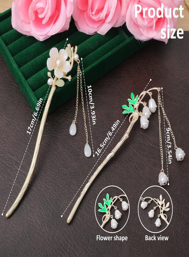 Styquenzer 2 PCS Lily of the Valley Chinese Hair Sticks for Women, Lily Flower Tassels Hairpin Set Dangle Tassel Pendant Hairs Accessories Traditional Asian Hairs Accessories Chinese Hair Pins for Bun Upd - Image 2