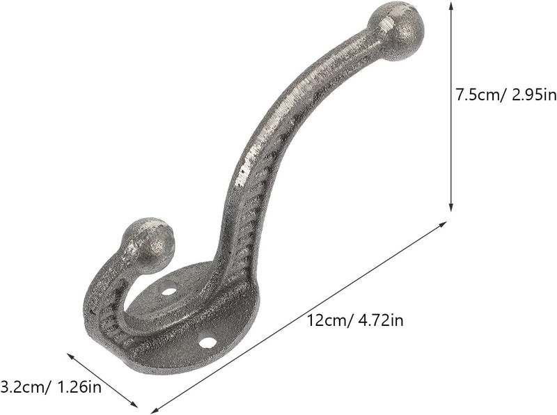 VOSAREA Retro Double Head Cast Iron Coat Hooks Heavy Duty Wall Mounted Metal Hooks for Hanging Coats Hats Bags 5pcs Set Rustic Vintage Style for Entryway Mudroom - Image 2