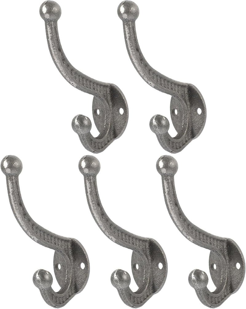 VOSAREA Retro Double Head Cast Iron Coat Hooks Heavy Duty Wall Mounted Metal Hooks for Hanging Coats Hats Bags 5pcs Set Rustic Vintage Style for Entryway Mudroom - Image 1