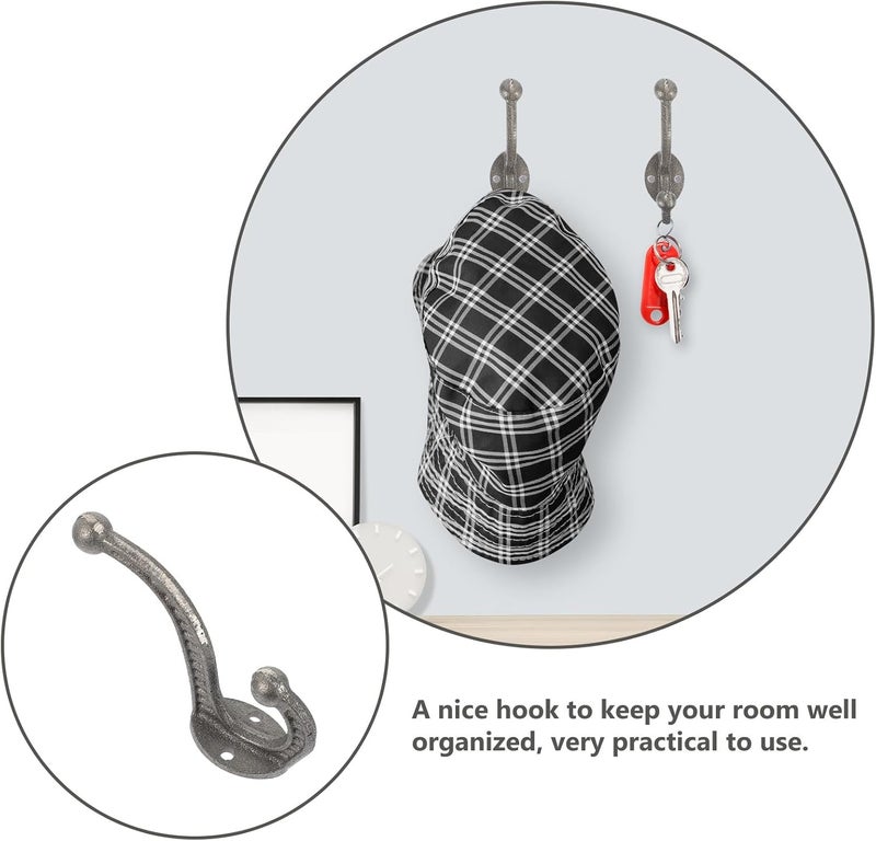 VOSAREA Retro Double Head Cast Iron Coat Hooks Heavy Duty Wall Mounted Metal Hooks for Hanging Coats Hats Bags 5pcs Set Rustic Vintage Style for Entryway Mudroom - Image 3