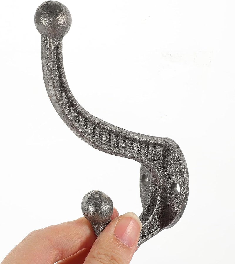 VOSAREA Retro Double Head Cast Iron Coat Hooks Heavy Duty Wall Mounted Metal Hooks for Hanging Coats Hats Bags 5pcs Set Rustic Vintage Style for Entryway Mudroom - Image 4