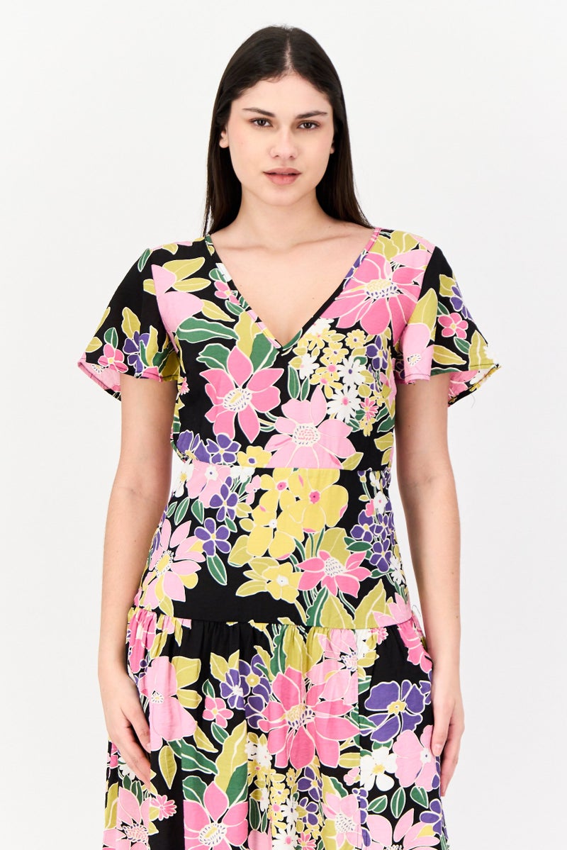 Vila Women Floral Print Midi Dress, Multicolor - Image 2