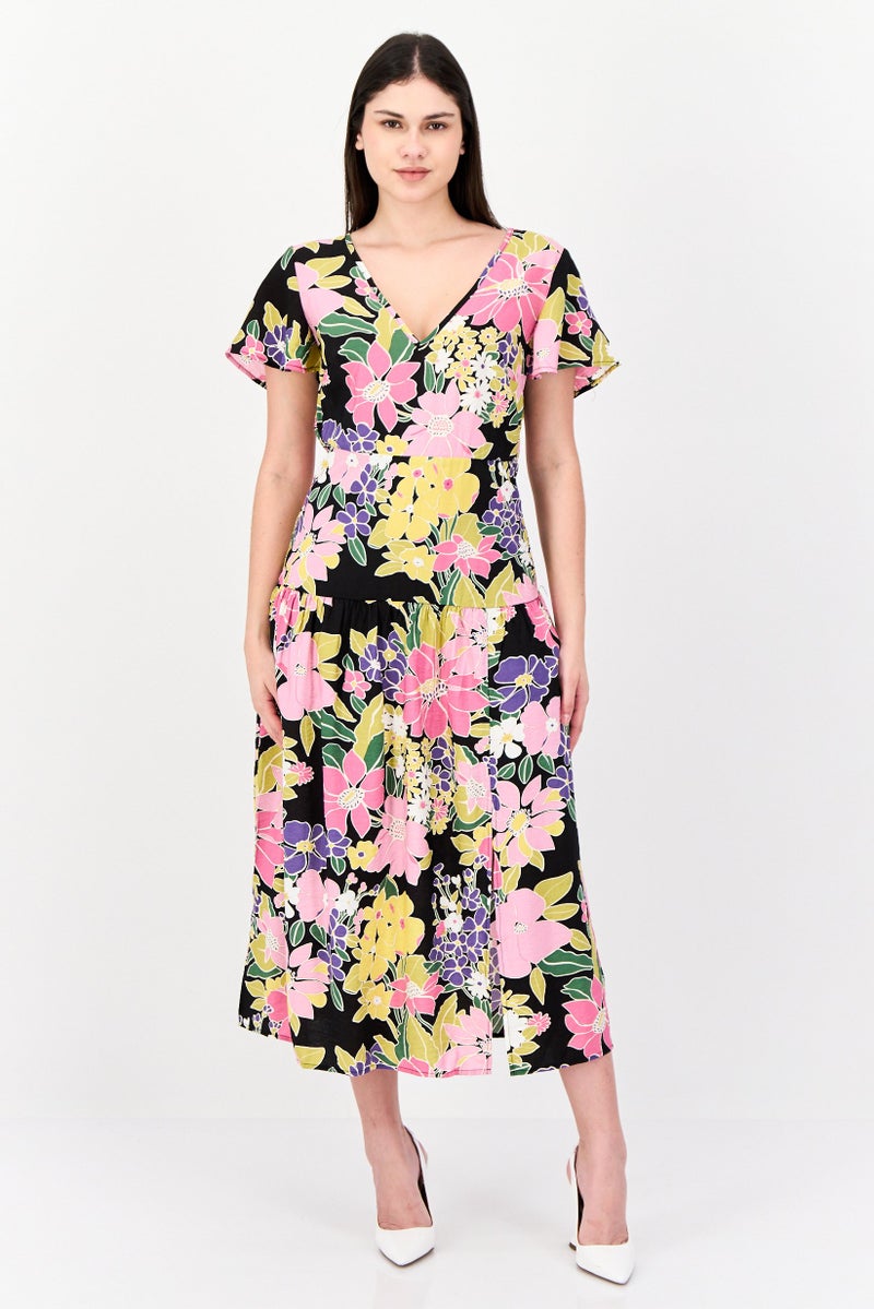 Vila Women Floral Print Midi Dress, Multicolor - Image 1