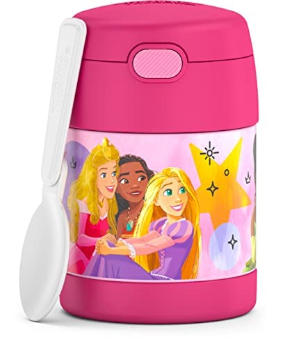 THERMOS FUNTAINER Insulated Food Jar  10 Ounce  Kid Friendly Food Jar with Foldable Spoon Princesses