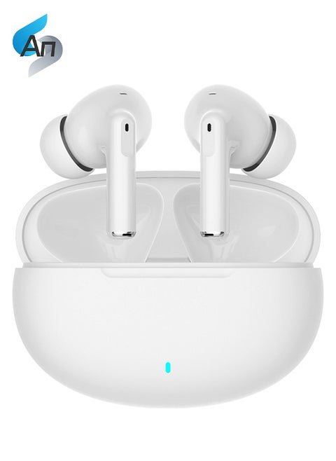 D18-TWS Wireless Bluetooth Headphones, Intelligent Active Noise Cancellation, Wireless In-Ear Headphones, USB-C Charging Case, Compatible with Android and iPhone Smartphones - White