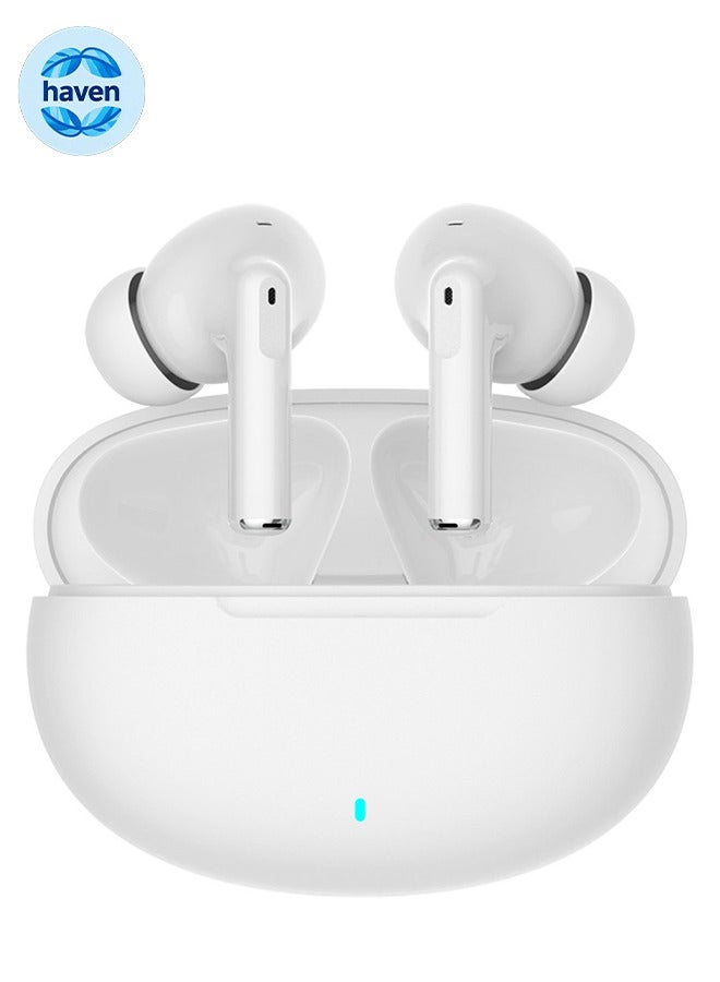D18-TWS Wireless Bluetooth Headphones, Intelligent Active Noise Cancellation, Wireless In-Ear Headphones, USB-C Charging Case, Compatible with Android and iPhone Smartphones - White