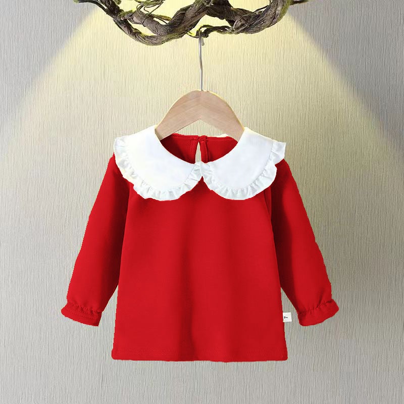 Pure Cotton Girls' Long-Sleeved T-Shirt Solid Color Children'S Children'S Wear Base Shirt Western Style Baby'S All-Match Top - Image 3