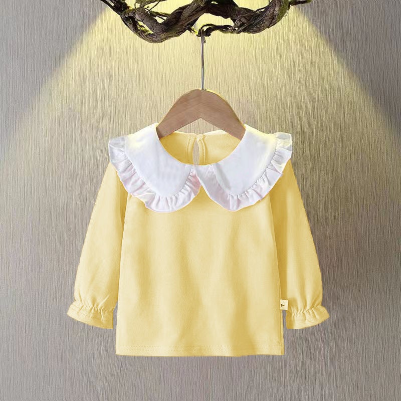 Pure Cotton Girls' Long-Sleeved T-Shirt Solid Color Children'S Children'S Wear Base Shirt Western Style Baby'S All-Match Top - Image 5