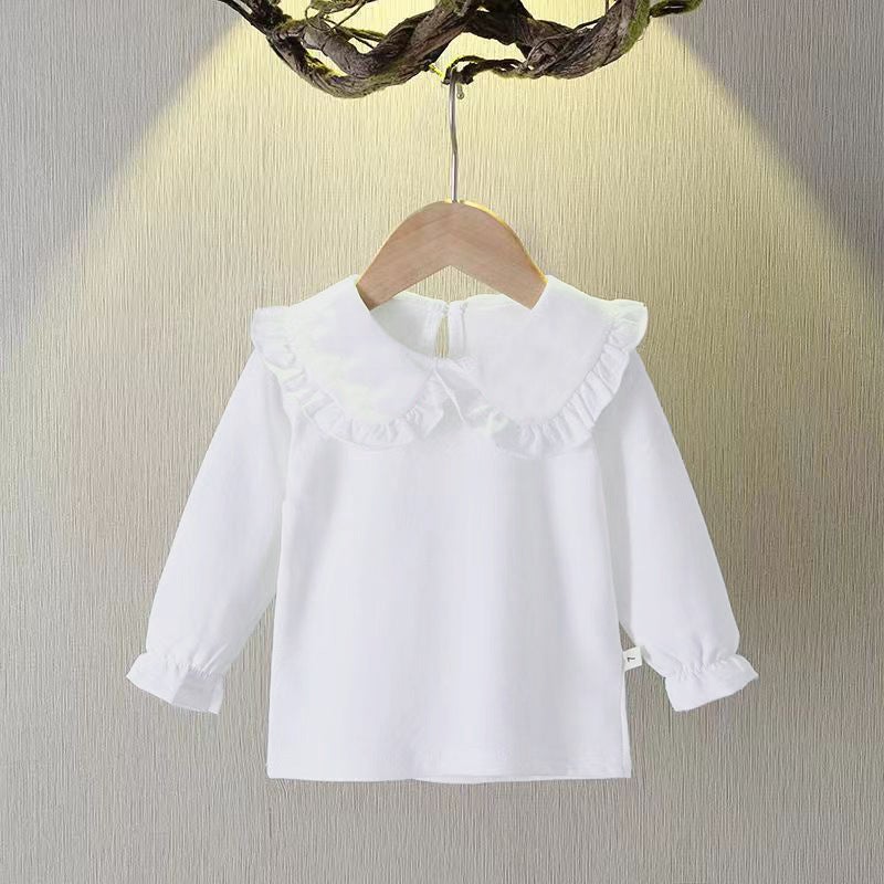 Pure Cotton Girls' Long-Sleeved T-Shirt Solid Color Children'S Children'S Wear Base Shirt Western Style Baby'S All-Match Top - Image 4