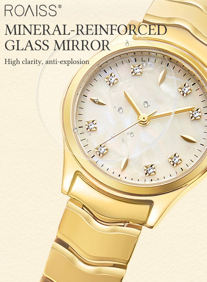 roaiss Steel Strap Quartz Watch for Women Analog Display Round Dial with Shell Texture and Rhinestones Decoration Waterproof Luxurious Wristwatch as Gift for Ladies-30mm - Image 5