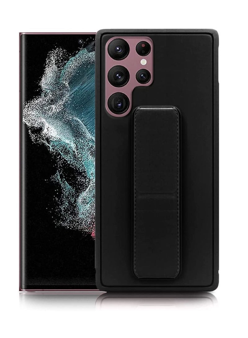 BORTONY Premium Silicone Hand Strap Grip, Car Mount Kickstand And Finger Grip Case Cover For Samsung Galaxy S22 Ultra (Black) - Image 1