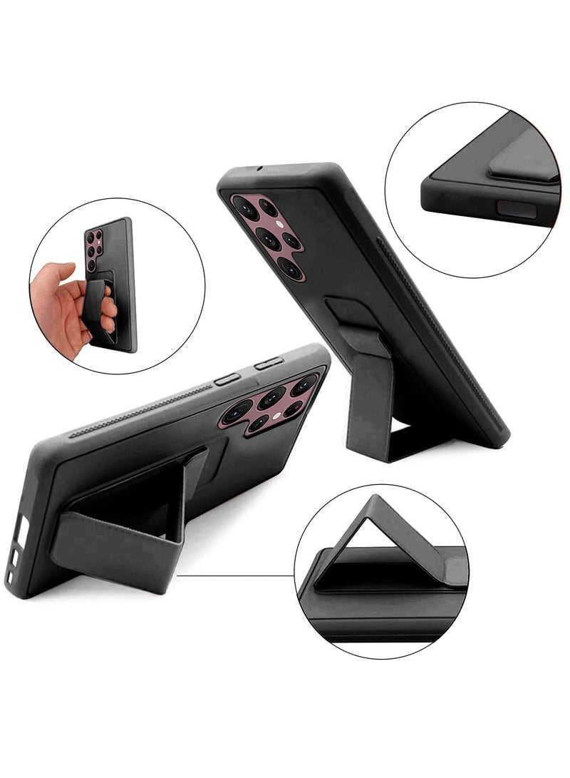 BORTONY Premium Silicone Hand Strap Grip, Car Mount Kickstand And Finger Grip Case Cover For Samsung Galaxy S22 Ultra (Black) - Image 3