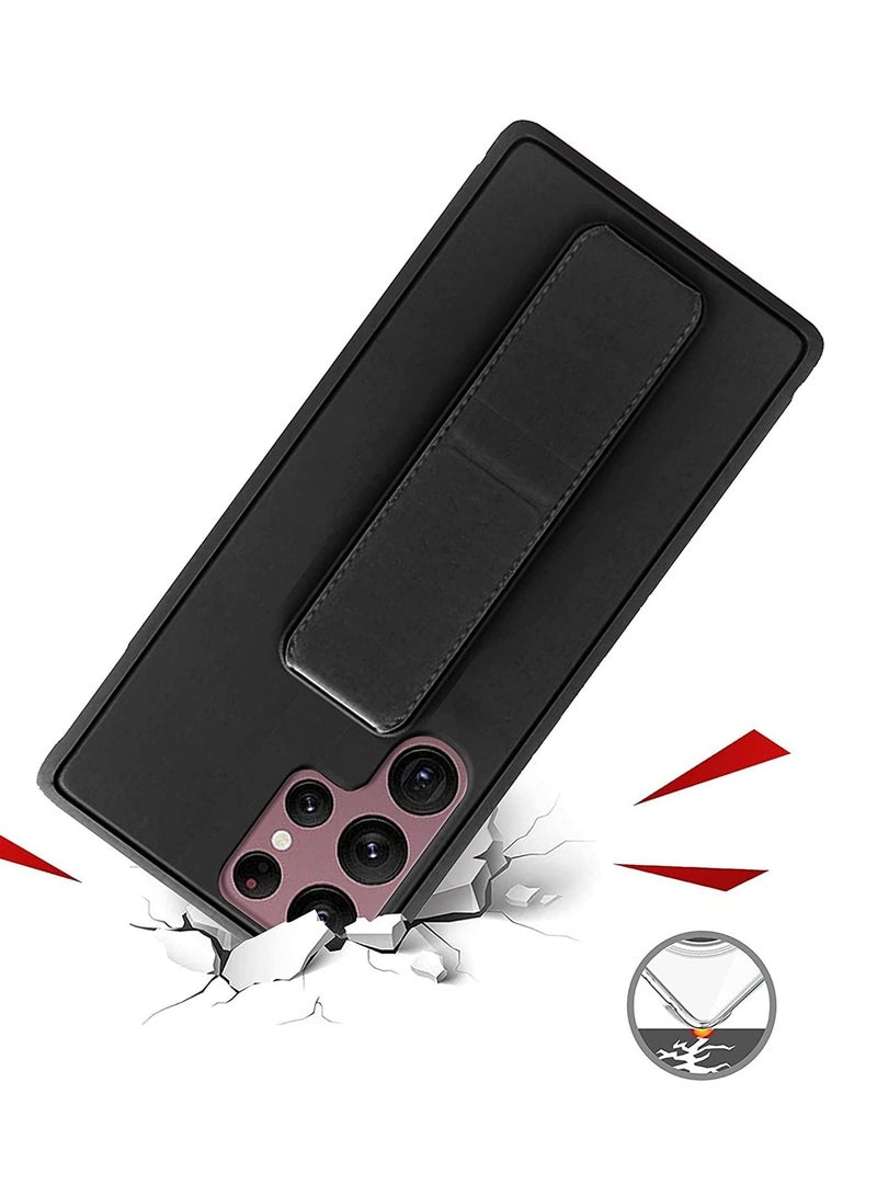 BORTONY Premium Silicone Hand Strap Grip, Car Mount Kickstand And Finger Grip Case Cover For Samsung Galaxy S22 Ultra (Black) - Image 4